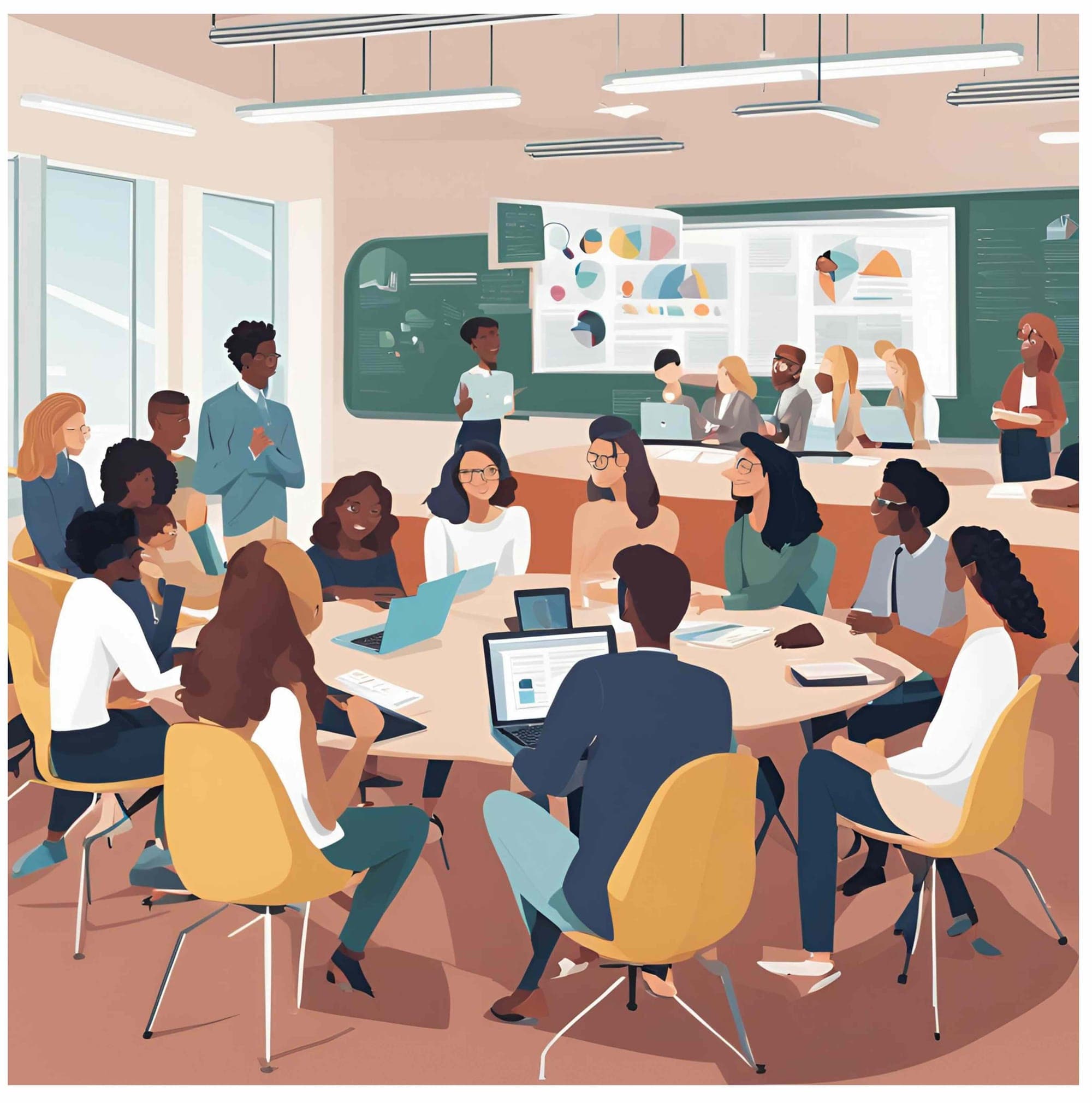 Illustrated graphic representing how to teach AI ethics in educational settings