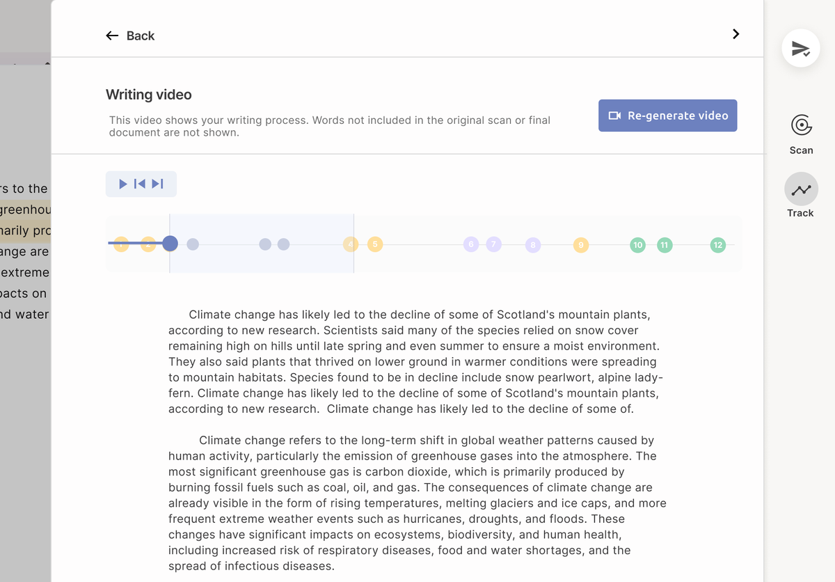 GPTZero’s writing replay feature interface
