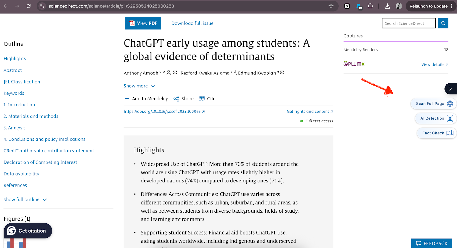 GPTZero chrome extension options.