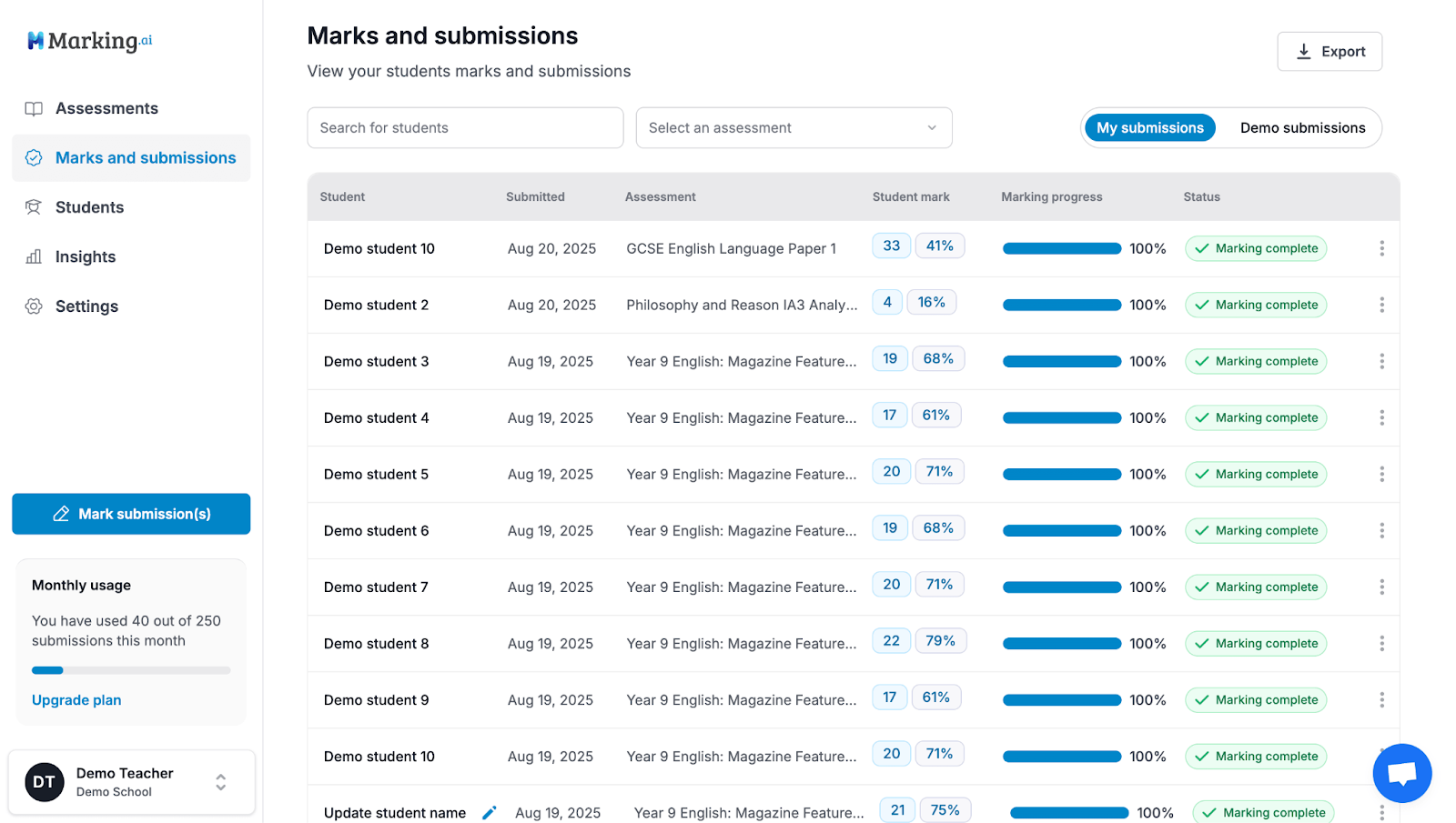Marking.ai AI grader.