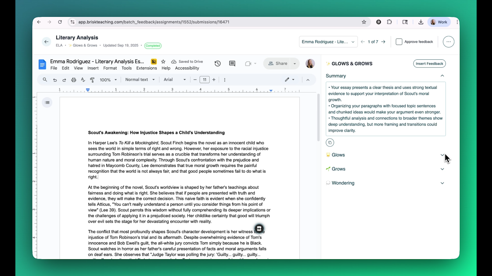 Brisk AI grader for feedback.