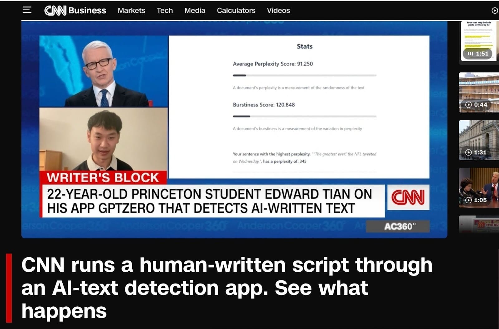 CNN uses GPTZero's AI Detector