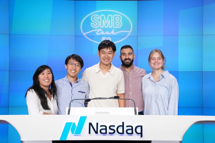 GPTZero team at Nasdaq closing bell ceremony for SMBTech 50 2024